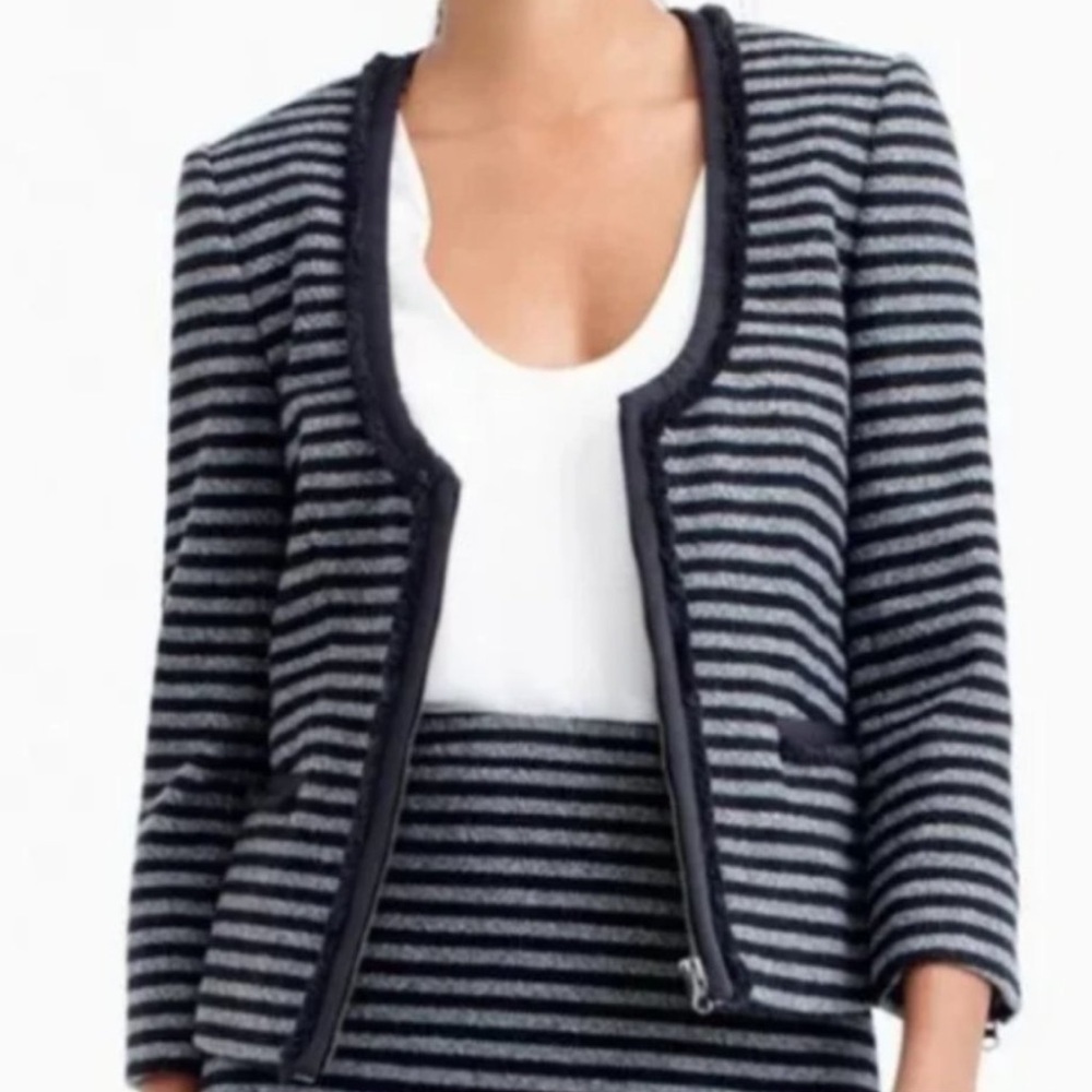 J. CREW Suiting Glitter Tweed Preppy Office Work Academia Striped Blazer Jacket